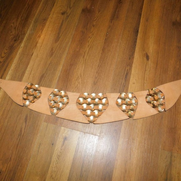 Dk Brown Leather Gold Conchos woven w/leather belt SM/MD - Picture 2 of 11